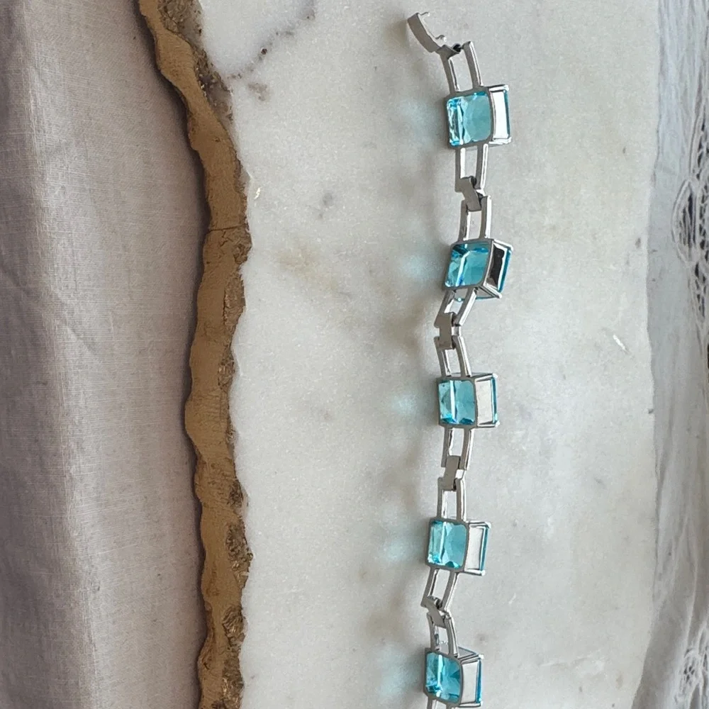 Elegant One-of-A-Kind Silver and Aqua Blue Crystal Bracelet - Picture 6 of 8